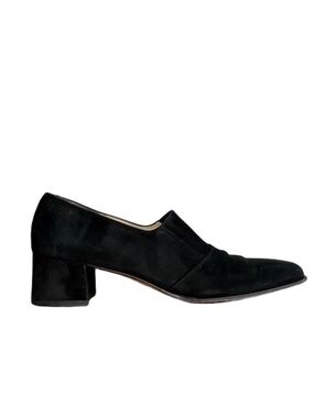Salvatore Ferragamo Vintage 90s Black Suede Square Toe Heeled Loafers